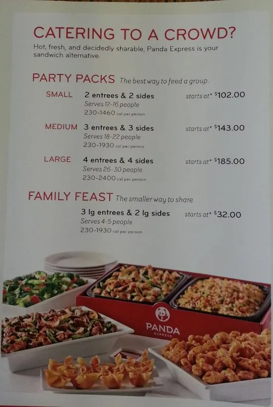 Panda Express menu combinations for lunch or dinner
