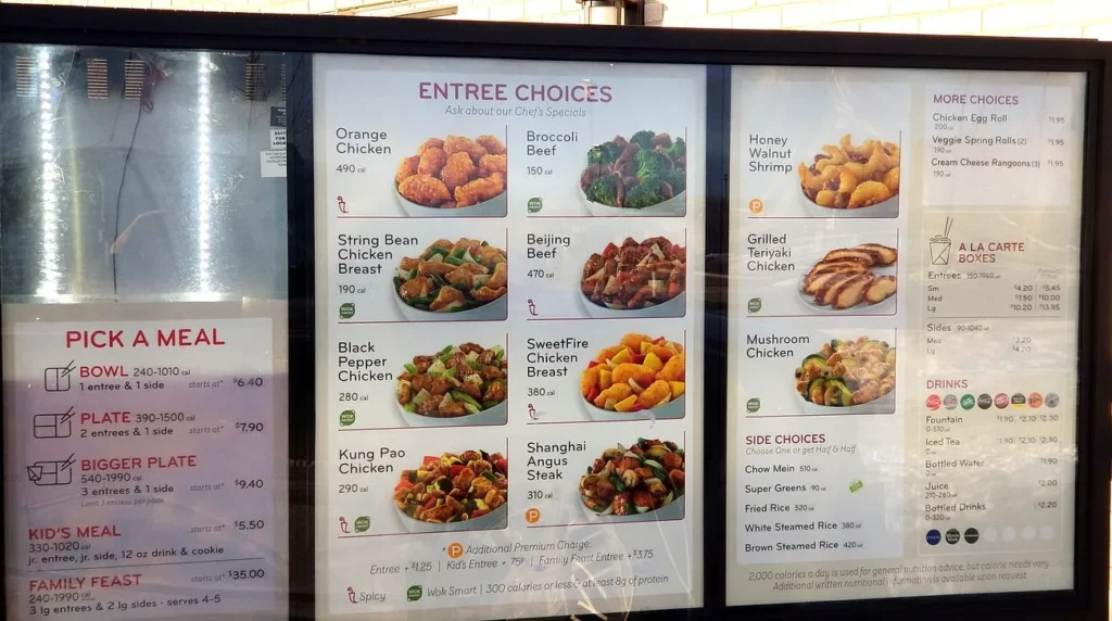 Panda Express menu with prices and nutritional information