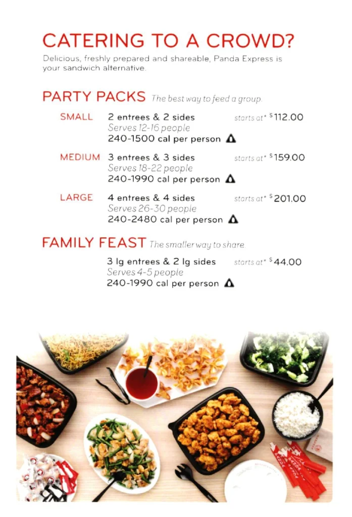 panda catering menu with prices